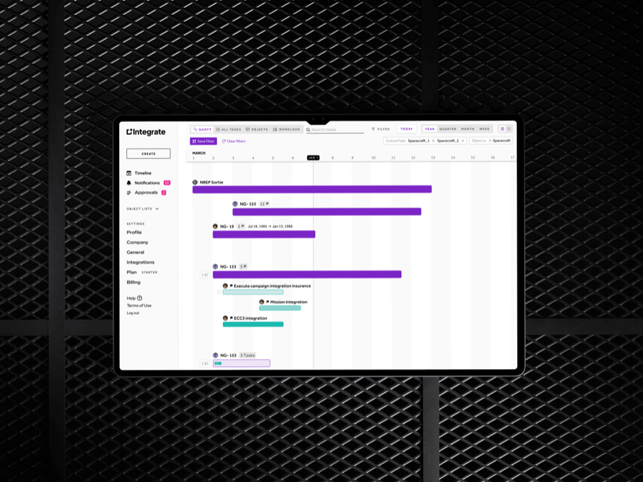Tablet view of an Integrate planning interface
